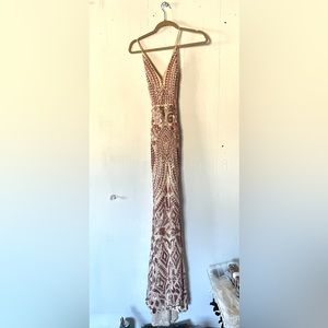 Ricarica Shine Pink and Rose Gold Maxi Prom Dress